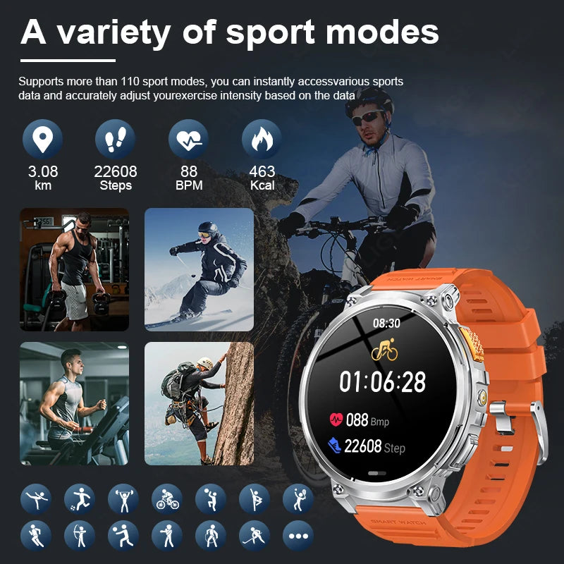 "LIGE K66 Outdoor Smart Watch – 1.85" HD Display, Bluetooth Call & Flashlight, 730mAh Battery