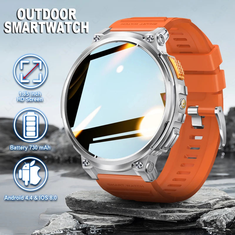 "LIGE K66 Outdoor Smart Watch – 1.85" HD Display, Bluetooth Call & Flashlight, 730mAh Battery