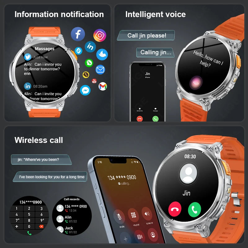 "LIGE K66 Outdoor Smart Watch – 1.85" HD Display, Bluetooth Call & Flashlight, 730mAh Battery