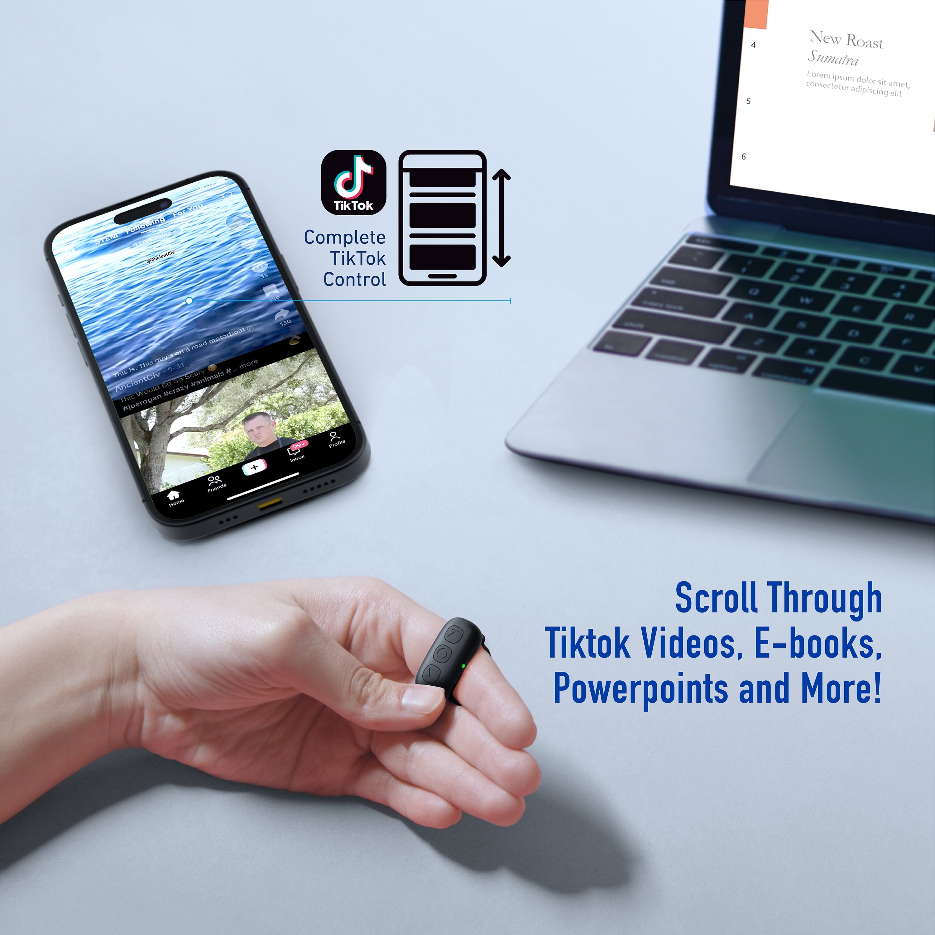 Hands-Free Bluetooth Ring – Scroll & Film Without Touching Your Phone