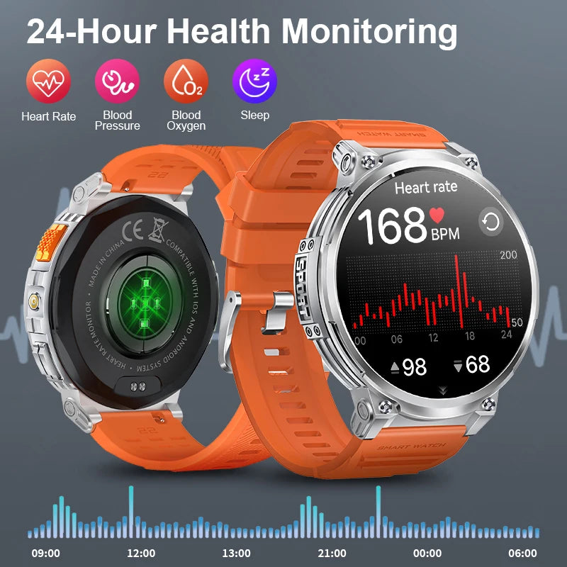 "LIGE K66 Outdoor Smart Watch – 1.85" HD Display, Bluetooth Call & Flashlight, 730mAh Battery