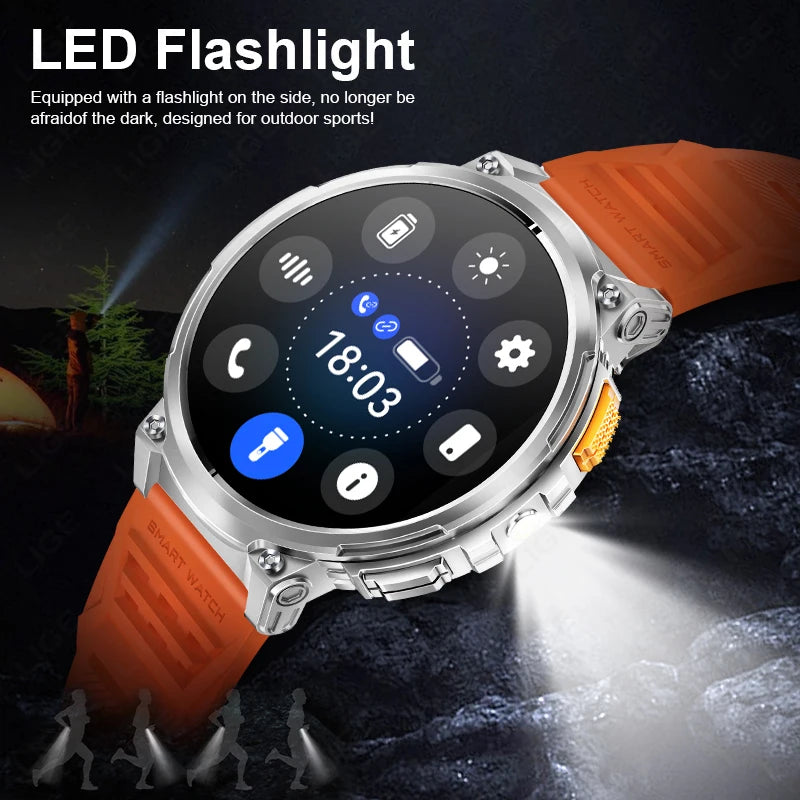 "LIGE K66 Outdoor Smart Watch – 1.85" HD Display, Bluetooth Call & Flashlight, 730mAh Battery